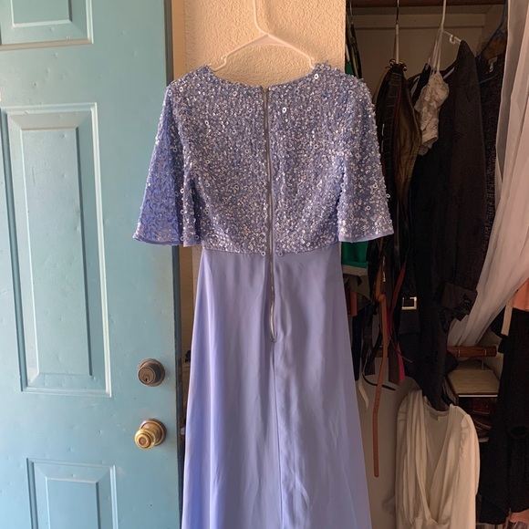 Short Sparkle Sleeve Powder Blue/ Periwinkle Floor Length Gown - Picture 2 of 2